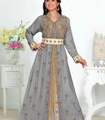 Grey color luxurious Handmade Moroccan Kaftan with hijjab