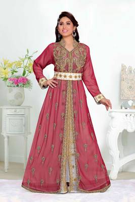 Maroon color Handmade Moroccan Kaftan with hijjab 1