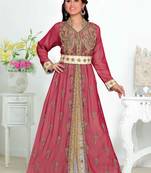 Maroon color luxurious Handmade Moroccan Kaftan with hijjab