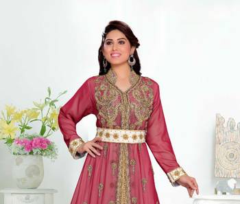 Maroon color Handmade Moroccan Kaftan with hijjab 2