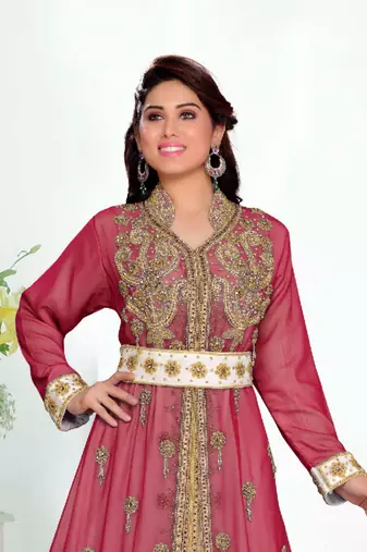 Maroon color Handmade Moroccan Kaftan with hijjab