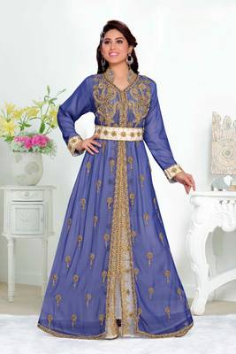 Navy-Blue color Handmade Moroccan Kaftan with hijjab 1