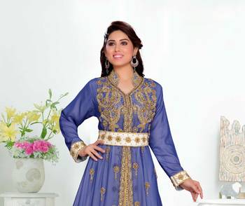 Navy-Blue color Handmade Moroccan Kaftan with hijjab 2