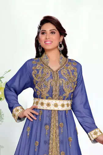 Navy-Blue color Handmade Moroccan Kaftan with hijjab