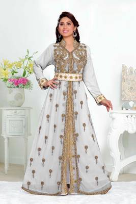 Off-White color Handmade Moroccan Kaftan  with hijjab 1