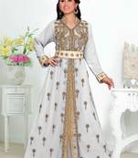 Off-White color luxurious Handmade Moroccan Kaftan  with hijjab