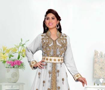 Off-White color Handmade Moroccan Kaftan  with hijjab 2