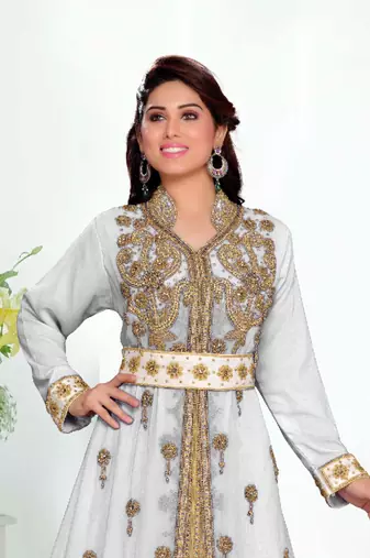 Off-White color Handmade Moroccan Kaftan  with hijjab
