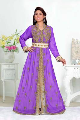 Purple color Handmade Moroccan Kaftan  with hijjab 1