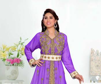 Purple color Handmade Moroccan Kaftan  with hijjab 2