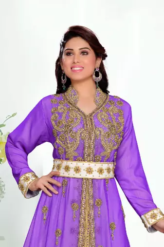 Purple color Handmade Moroccan Kaftan  with hijjab