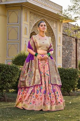 Women's Jacquard Silk With Weaving Zari Work Lehenga Choli 