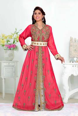 Red color Handmade Moroccan Kaftan  with hijjab 1