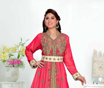 Red color Handmade Moroccan Kaftan  with hijjab 2