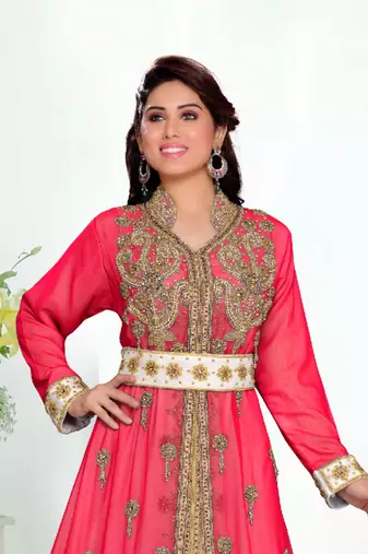 Red color Handmade Moroccan Kaftan  with hijjab