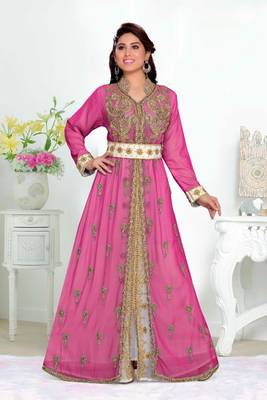 Wine color Handmade Moroccan Kaftan with hijjab 1