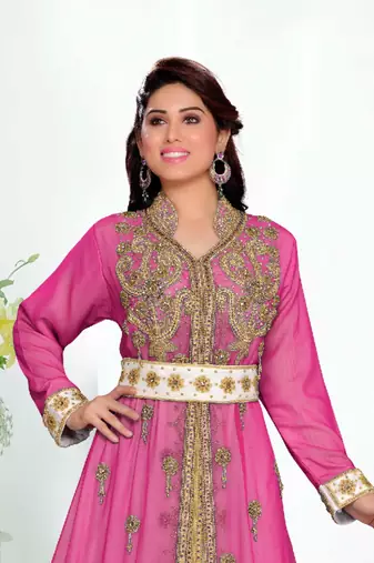 Wine color Handmade Moroccan Kaftan with hijjab