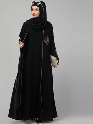Women stylish embroidered traditional Muslim wear Abaya shrug 1