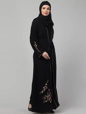 Women stylish embroidered traditional Muslim wear Abaya shrug 2