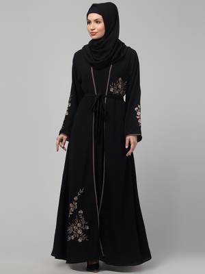 Women stylish embroidered traditional Muslim wear Abaya shrug 5