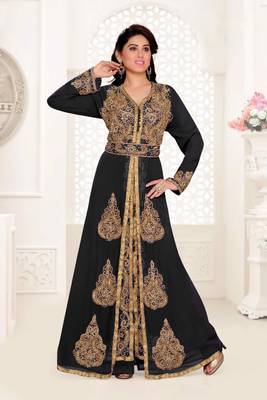 Black color Full Sleeves Handmade Moroccan Kaftan with hijjab 1