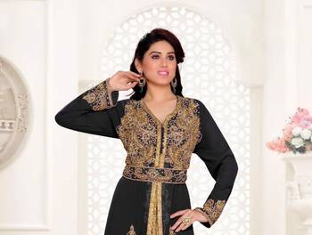 Black color Full Sleeves Handmade Moroccan Kaftan with hijjab 2