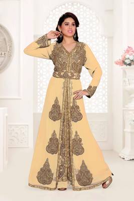 Beige color Full Sleeves Handmade Moroccan Kaftan  1