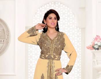 Beige color Full Sleeves Handmade Moroccan Kaftan  2