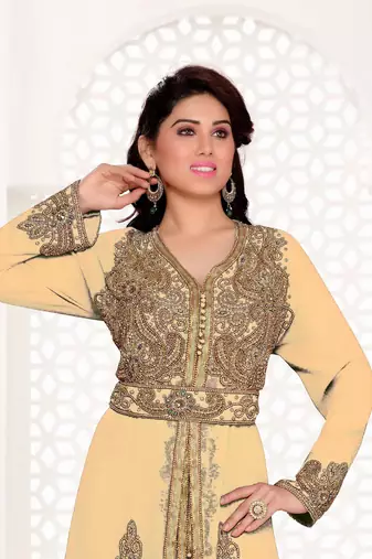 Beige color Full Sleeves Handmade Moroccan Kaftan 