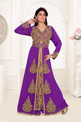 Purple color Full Sleeves Handmade Moroccan Kaftan with hijjab 1