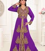 Purple color luxurious Full Sleeves Handmade Moroccan Kaftan with hijjab