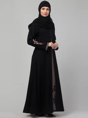 Women stylish double color embroidered abaya  3