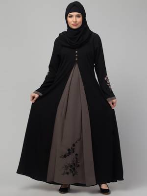 Women stylish double color embroidered abaya  4
