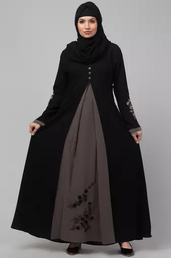 Women stylish double color embroidered abaya 