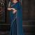 Teal blue coloured sequined zari resham embroidered chiffon silk saree with blouse piece