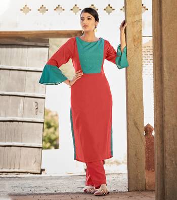 Designer rayon red color with beads & stone yoke solid kurta 1