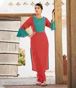 Designer rayon red color with beads & stone yoke solid kurta