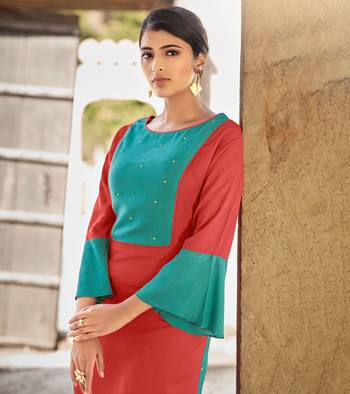 Designer rayon red color with beads & stone yoke solid kurta 2