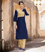 Designer rayon blue color with beads & stone yoke solid kurta