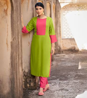 Designer rayon olive color with beads & stone yoke solid kurta 1