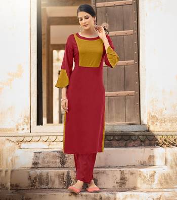 Designer rayon maroon color with beads & stone yoke solid kurta 1