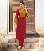 Designer rayon maroon color with beads & stone yoke solid kurta