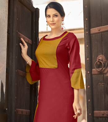 Designer rayon maroon color with beads & stone yoke solid kurta 2