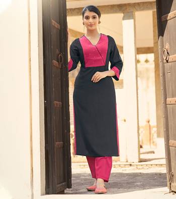 Designer rayon black color with beads & stone yoke solid kurta 1