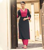 Designer rayon black color with beads & stone yoke solid kurta
