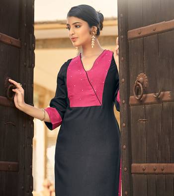 Designer rayon black color with beads & stone yoke solid kurta 2