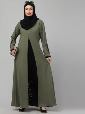 Latest stylish double color embroidered women wear abaya 1