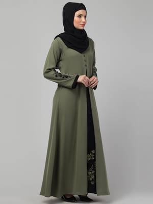 Latest stylish double color embroidered women wear abaya 3