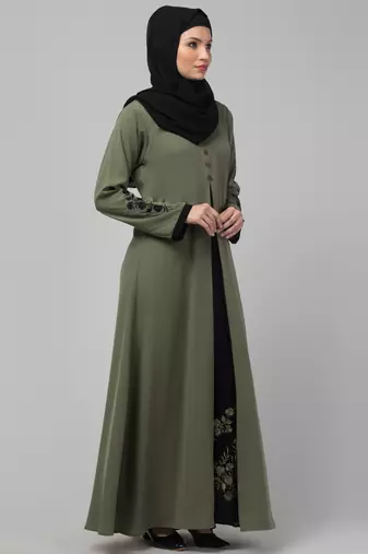 Latest stylish double color embroidered women wear abaya