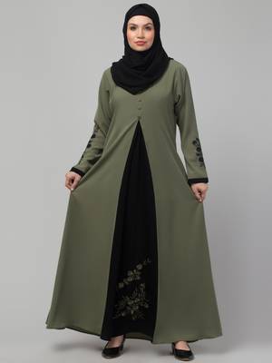 Latest stylish double color embroidered women wear abaya 5